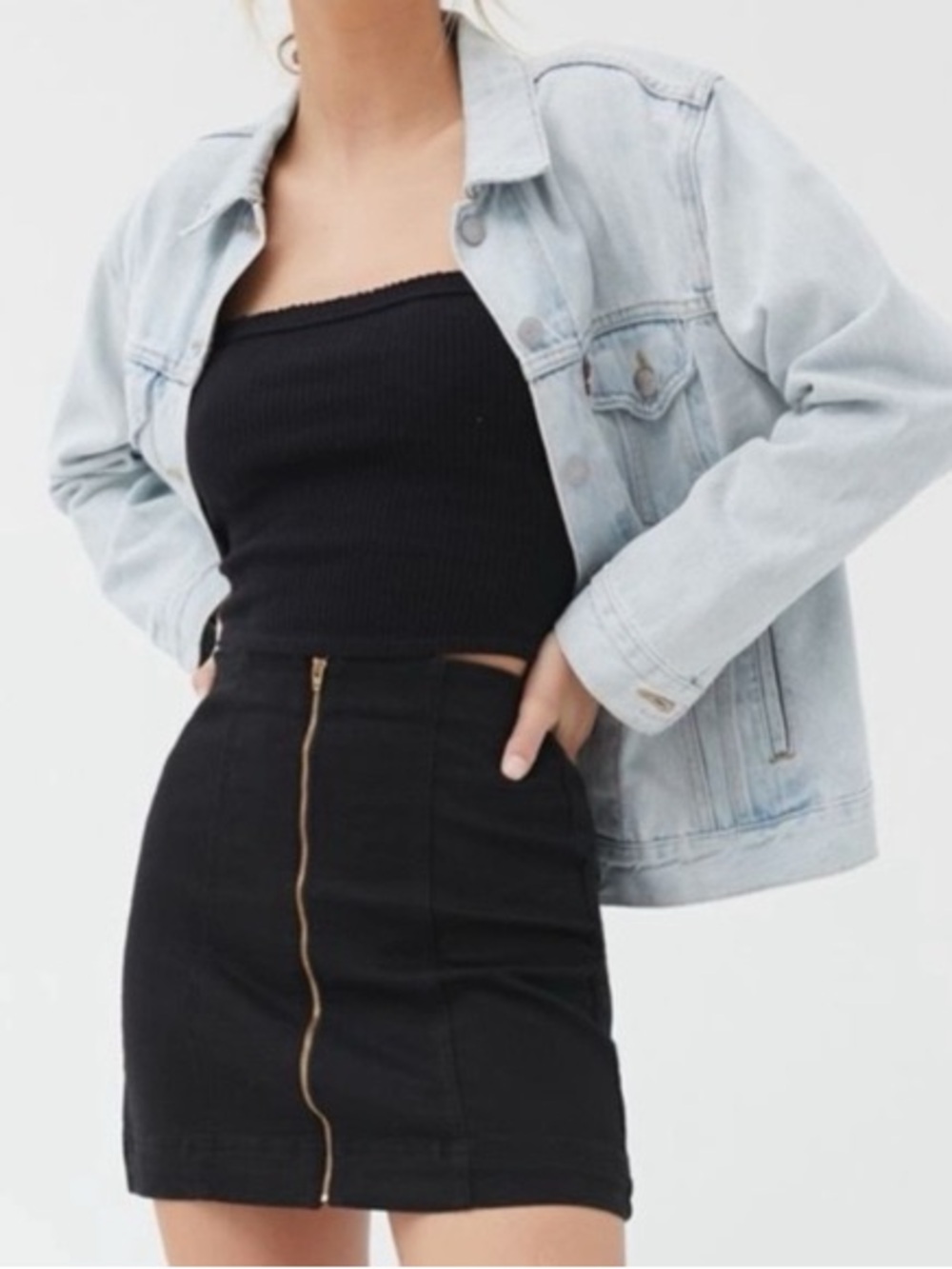 Urban Outfitters Black Mini Skirt with Gold Front Zip